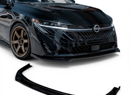 AeroFlowDynamics gloss black front lip splitter installed on a 2026 Nissan Sentra